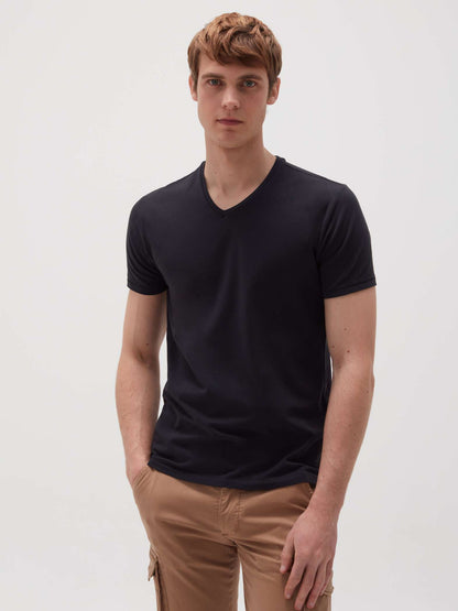 O.V.S ORGANIC COTTON T SHIRT V NECK | BLACK