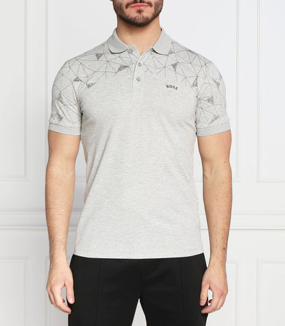 HUGO BOSS. COTTON REGUAR-FIT POLO SHIRT WITH GRID ARTWORK | LIGHT GRAY