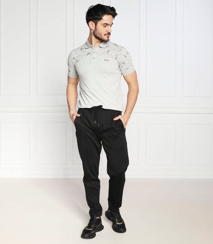 HUGO BOSS. COTTON REGUAR-FIT POLO SHIRT WITH GRID ARTWORK | LIGHT GRAY