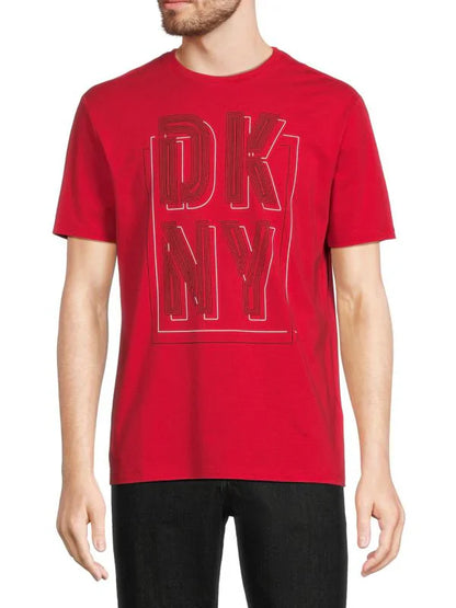 DONNA KARAN NEW YORK MEN'S DKNY BARKER LOGO TEE SHIRT | RED