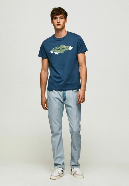 PEPE JEANS-COTTON SLI M FIT -T-SHIRT WITH PRINTED LOGO | NAVY BLUE