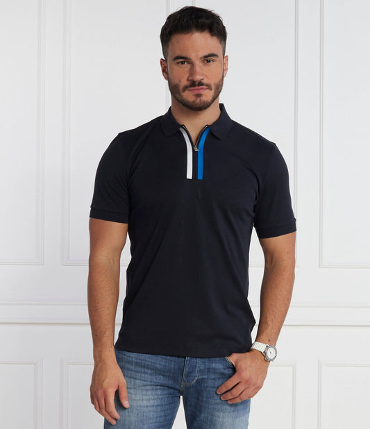 HUGO BOSS MERCERISED-COTTON POLO SHIRT WITH CONTRAST LOGO | NAVY