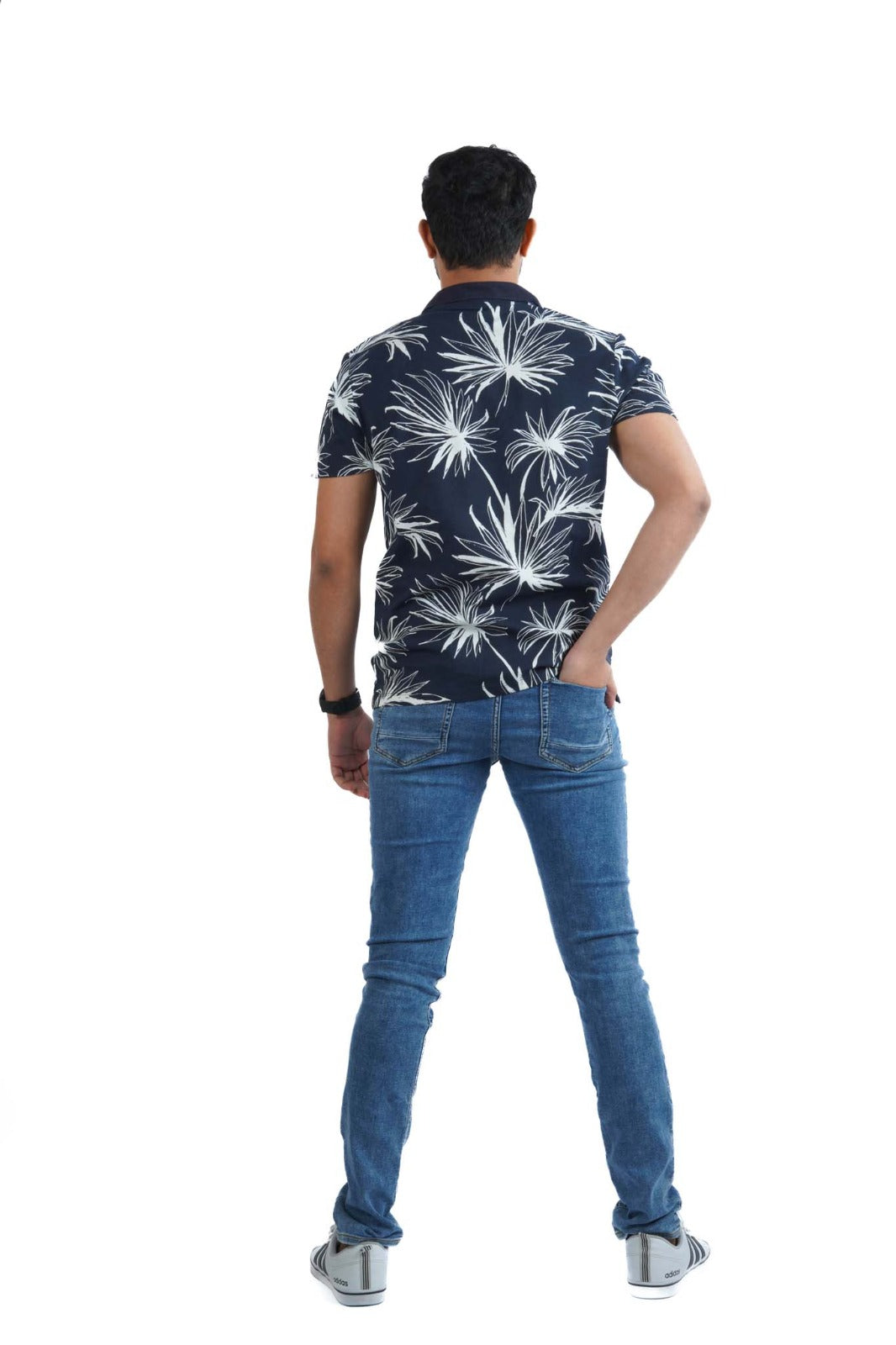 JACK & JONES FLORAL SHORT SLEEVE POLO SHIRT | NAVY BLUE