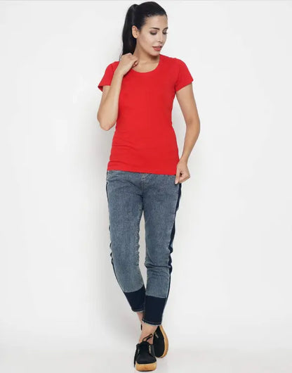 SEVEN LEMON PLAIN ROUND NECK WOMEN'S T-SHIRT | RED