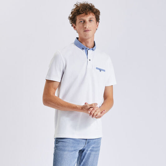 JULES. Short Sleeve Oxford Collar Polo Shirt | White