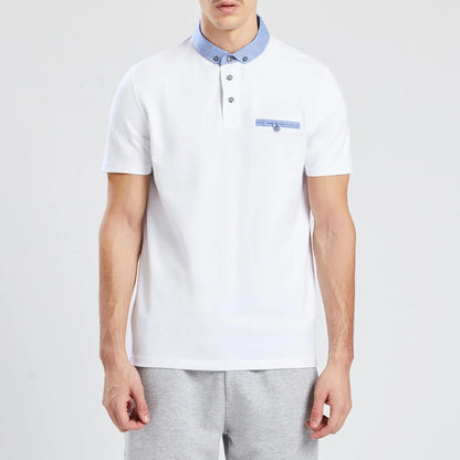 JULES. Short Sleeve Oxford Collar Polo Shirt | White