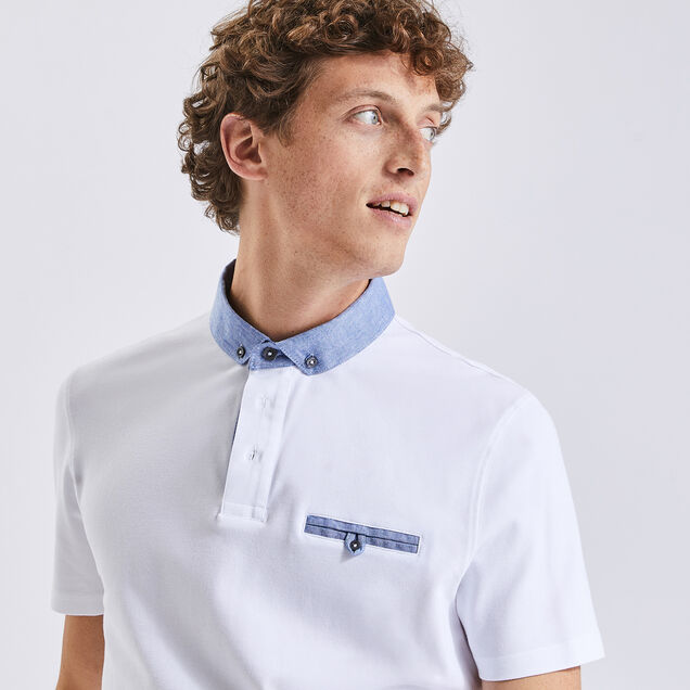 JULES. Short Sleeve Oxford Collar Polo Shirt | White