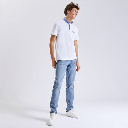 JULES. Short Sleeve Oxford Collar Polo Shirt | White