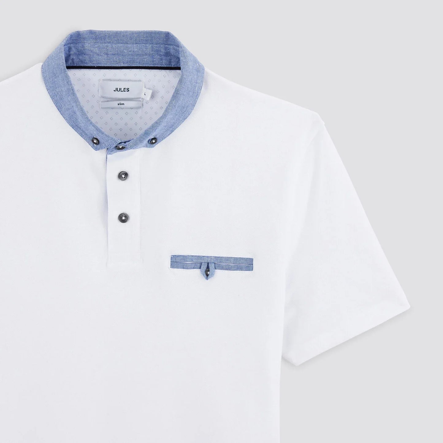 JULES. Short Sleeve Oxford Collar Polo Shirt | White