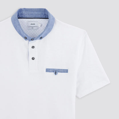 JULES. Short Sleeve Oxford Collar Polo Shirt | White