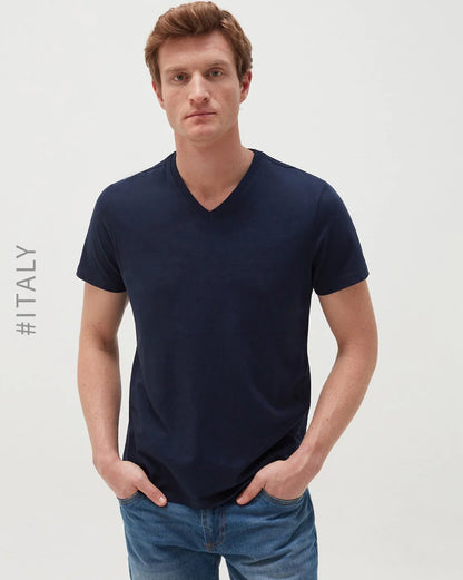 O.V.S ORGANIC COTTON T SHIRT V NECK  | DARK NAVY