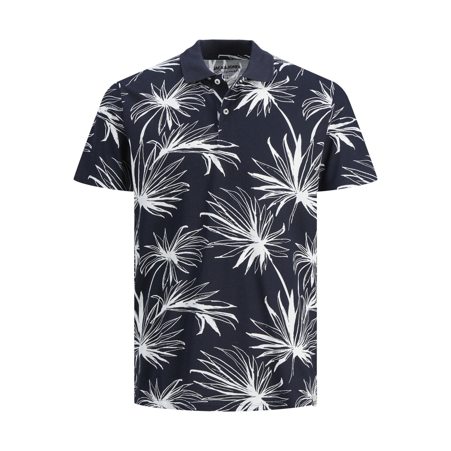 JACK & JONES FLORAL SHORT SLEEVE POLO SHIRT | NAVY BLUE