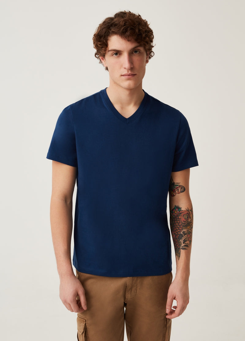 OVS. Organic cotton T-shirt with V neck | ROYAL BLUE