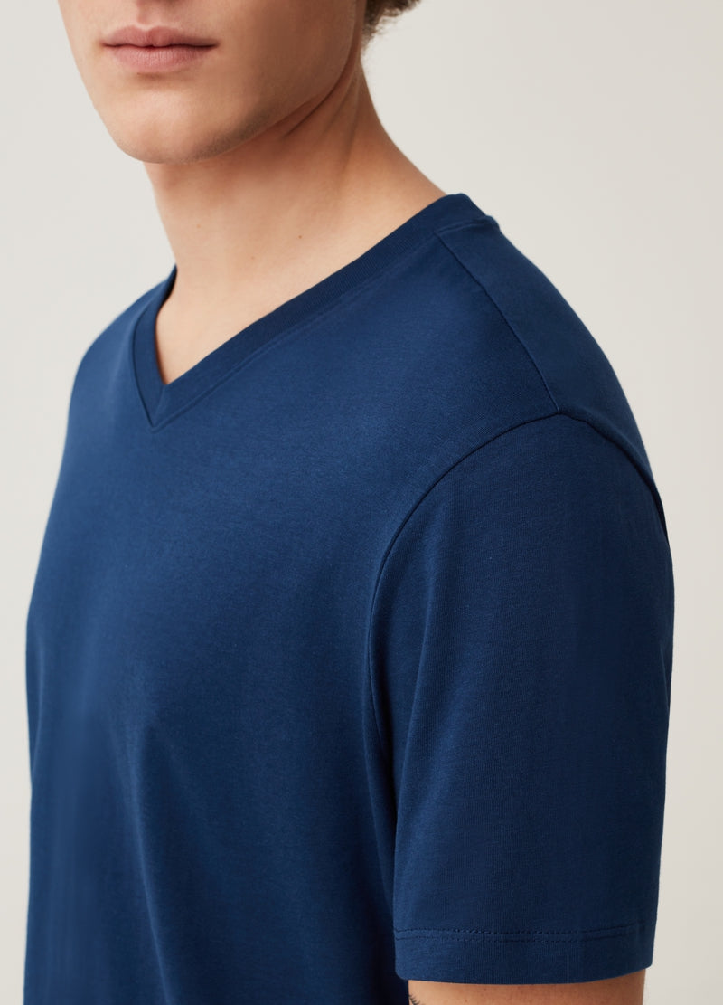 OVS. Organic cotton T-shirt with V neck | ROYAL BLUE