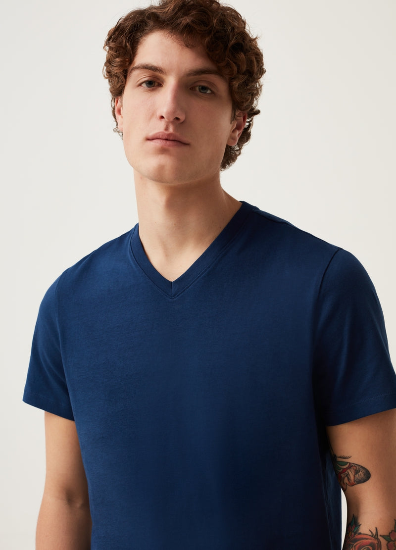 OVS. Organic cotton T-shirt with V neck | ROYAL BLUE