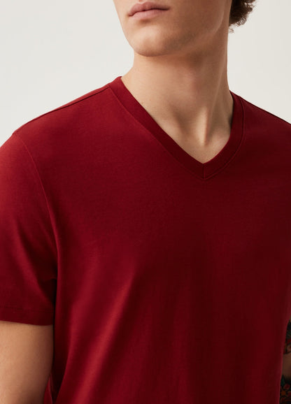 OVS Organic cotton T-shirt with V neck | MAROON