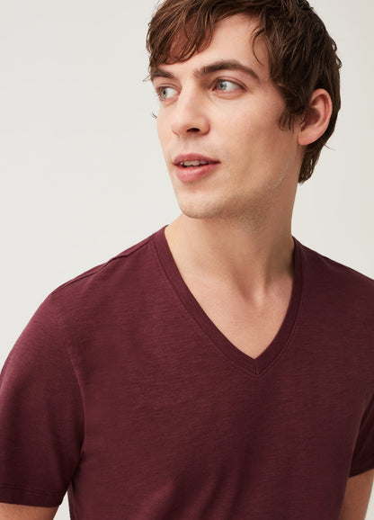 OVS Jersey slub T-shirt with V neck | MAROON