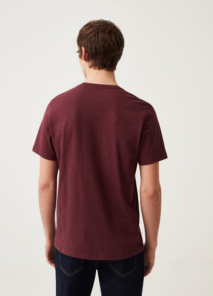 OVS Jersey slub T-shirt with V neck | MAROON