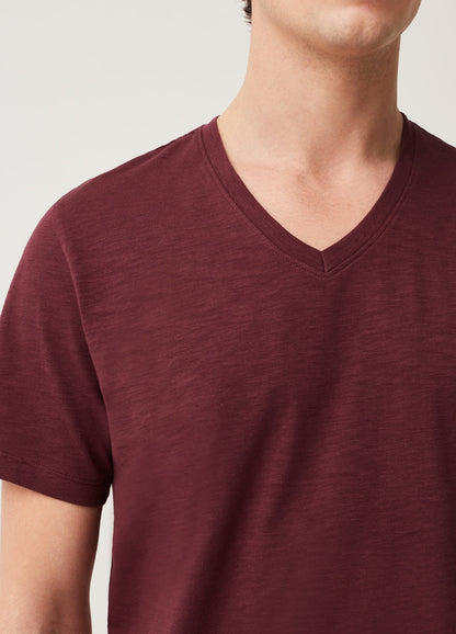 OVS Jersey slub T-shirt with V neck | MAROON