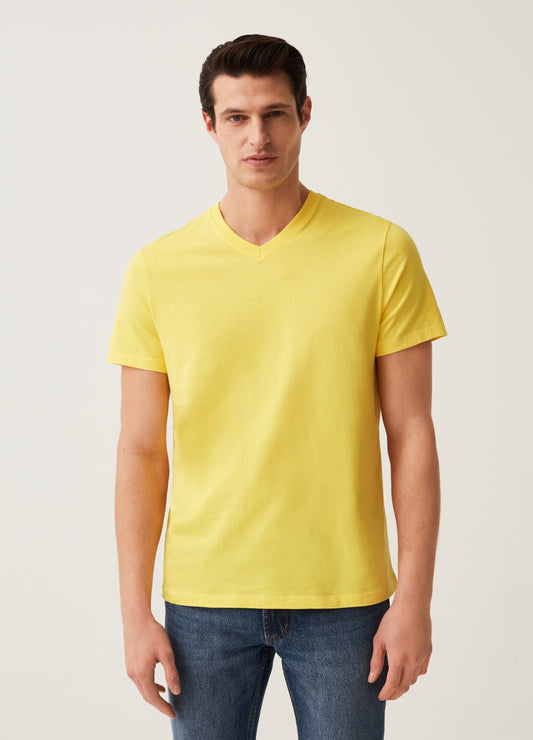 OVS Organic cotton T-shirt with V neck | Yellow