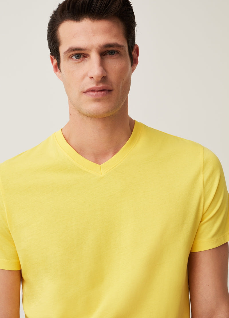 OVS Organic cotton T-shirt with V neck | Yellow