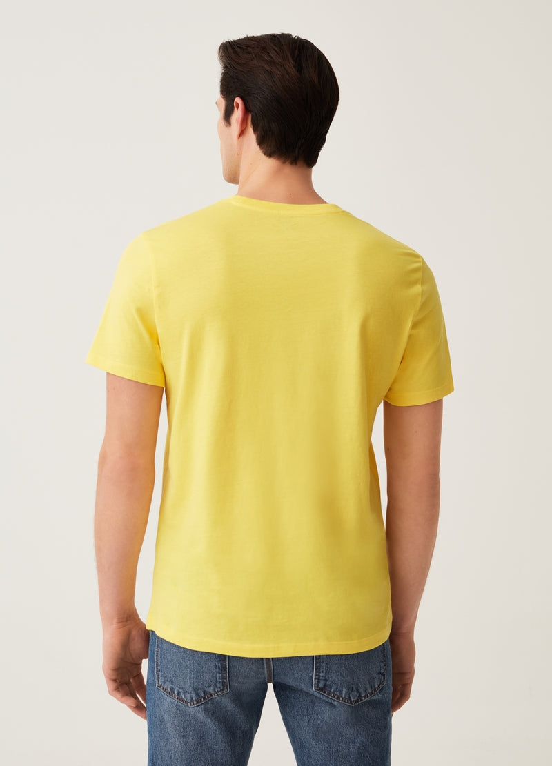 OVS Organic cotton T-shirt with V neck | Yellow