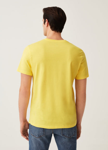 OVS Organic cotton T-shirt with V neck | Yellow