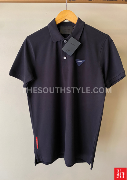 PRADA PIQUE MEN'S PLAIN TRIANGLE LOGO POLO | NAVY