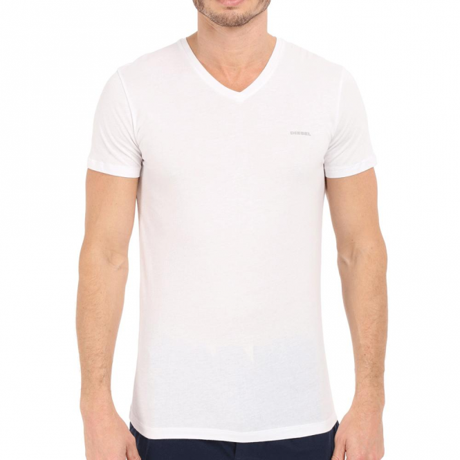 DIESEL LOGO -V NECK STRETCH T-SHIRT | WHITE