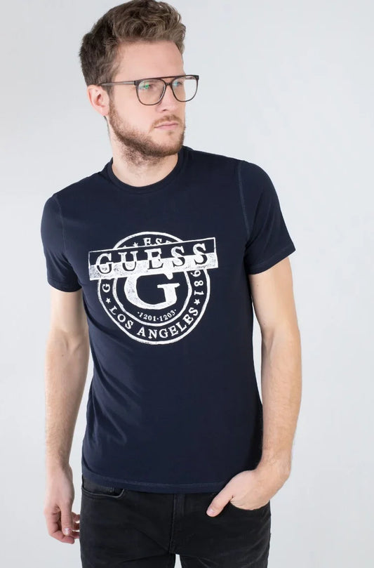 GUESS ECO SEMYON LOGO-SLIM FIT TEE SHIRT| D BLUE