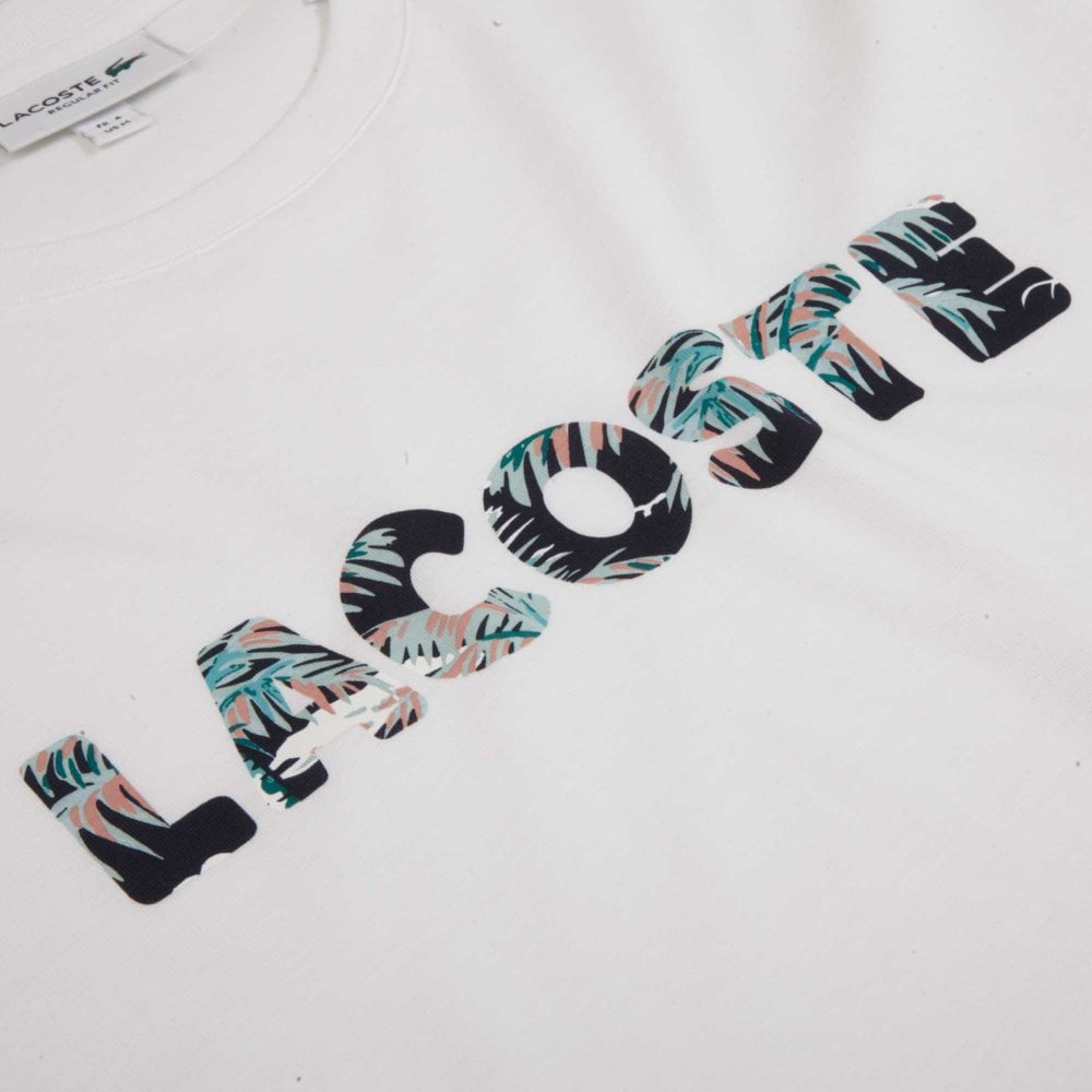 LACOSTE HAWAIIAN LETTERING PRINT REGULAR FIT T-SHIRT |  WHITE