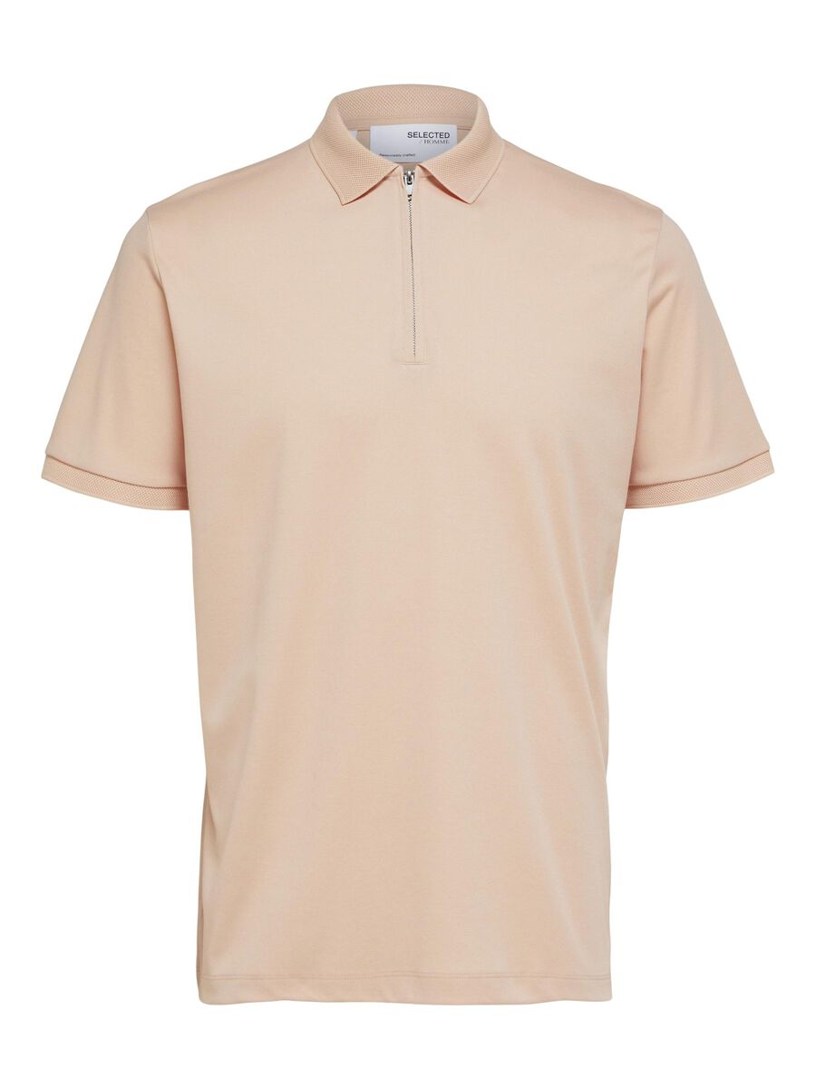 SELECTED ZIPPER SHORT SLEEVE POLO SHIRT | SAND