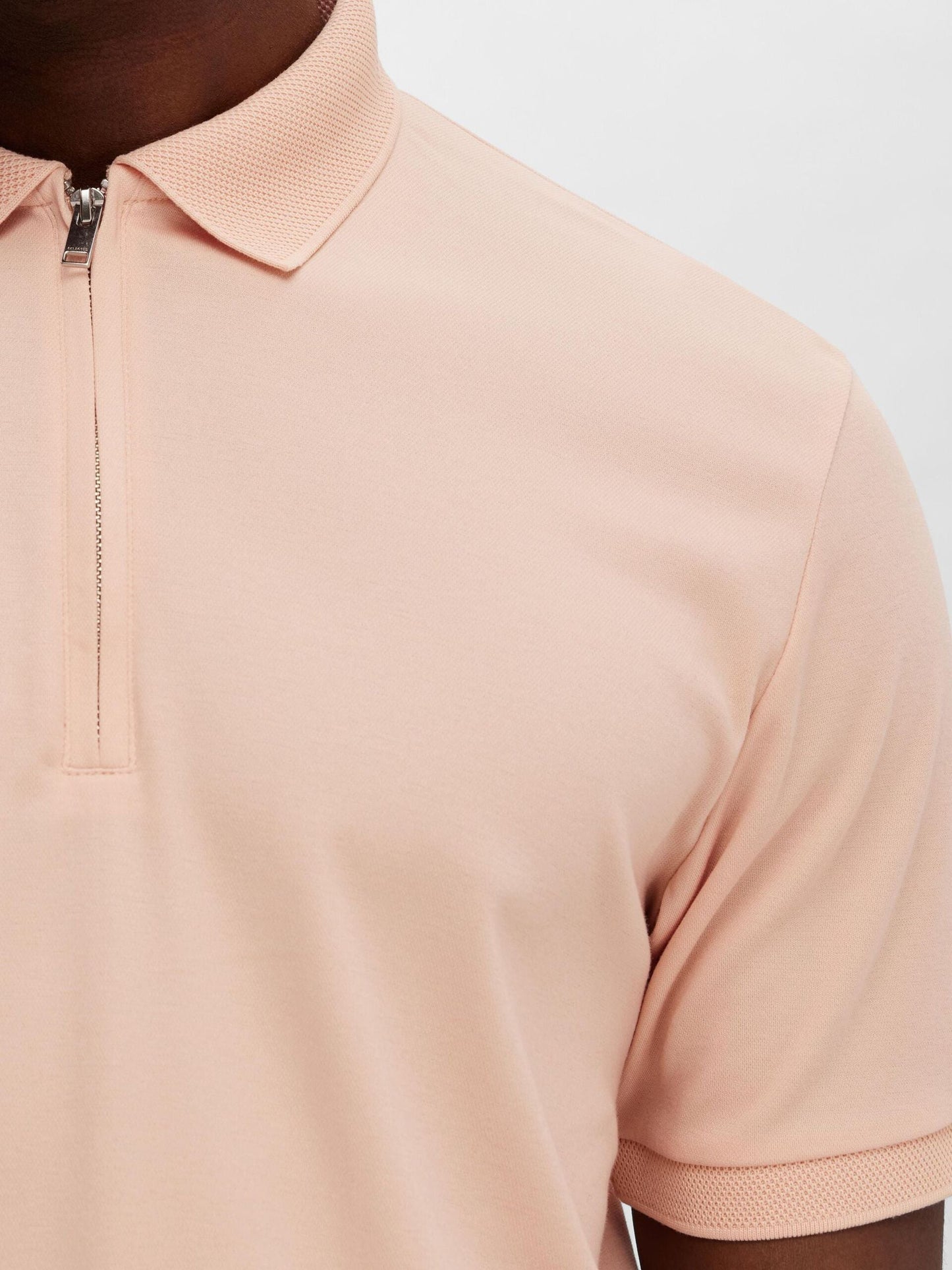 SELECTED ZIPPER SHORT SLEEVE POLO SHIRT | SAND