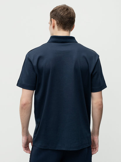 HUGO BOSS INTERLOCK-COTTON POLO SHIRT WITH FRAMED LOGO | NAVY