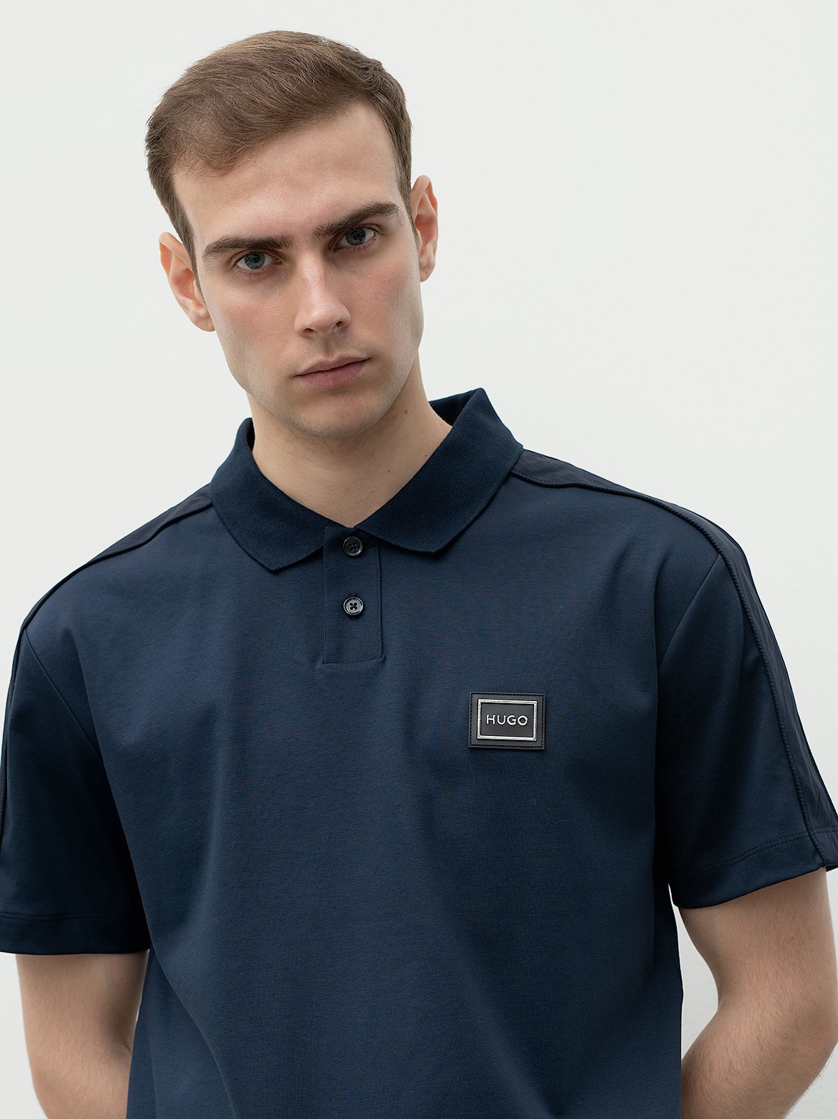 HUGO BOSS INTERLOCK-COTTON POLO SHIRT WITH FRAMED LOGO | NAVY