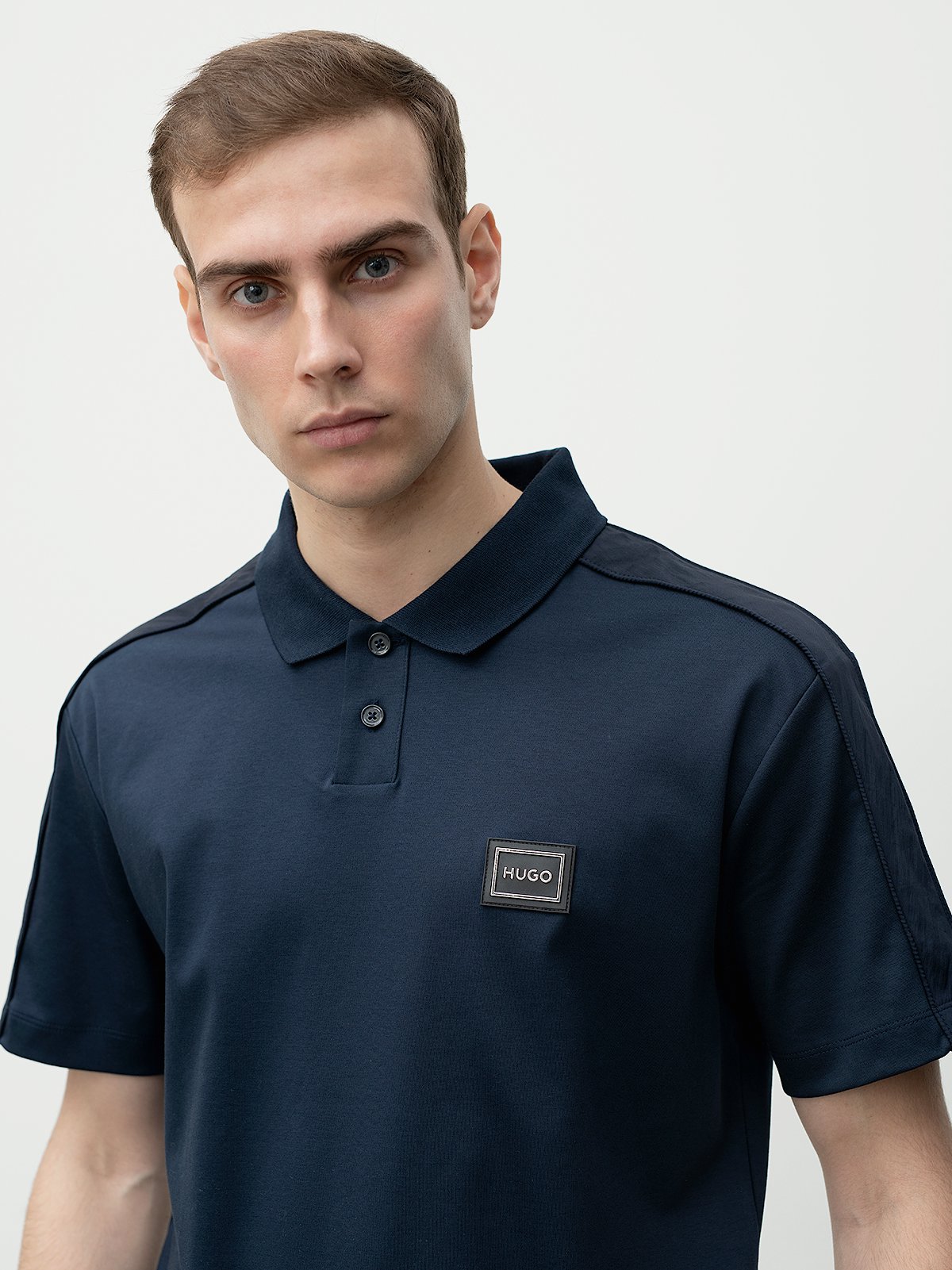 HUGO BOSS INTERLOCK-COTTON POLO SHIRT WITH FRAMED LOGO | NAVY