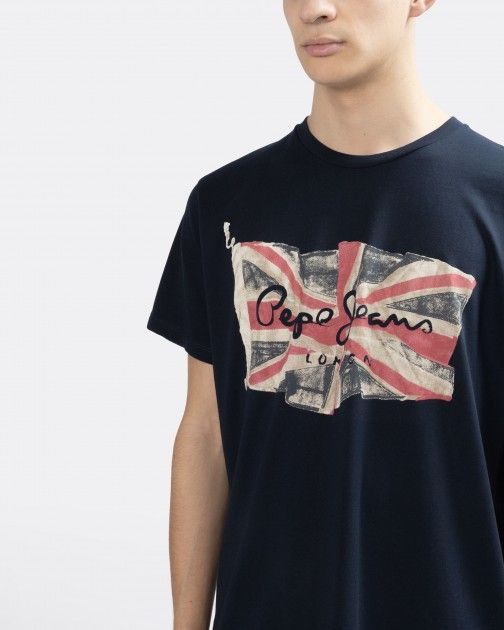 PEPE JEANS-COTTON SLIM FIT- T-SHIRT WITH PRINTED LOGO | NAVY