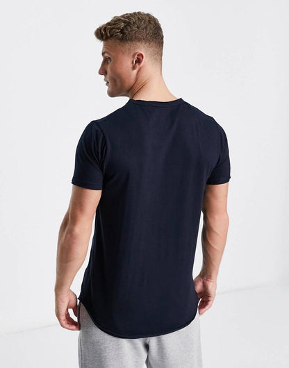 LE-BREVE. LONGLINE RAW EDGE T-SHIRT | NAVY BLUE