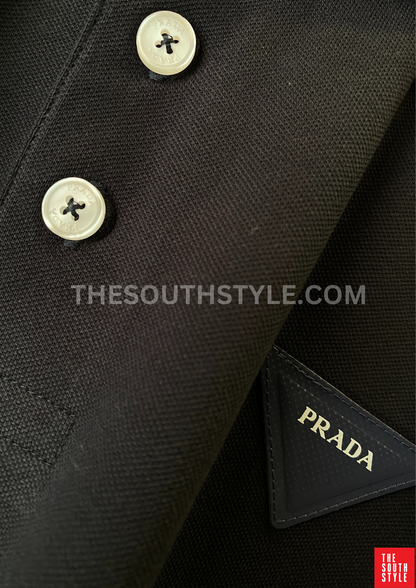 PRADA PIQUE MEN'S PLAIN TRIANGLE LOGO POLO | NAVY