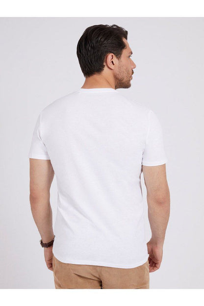 GUESS MEN SHORT SLEEVE BASIC VELVET APPLIQUE LOGO TEE | WHITE