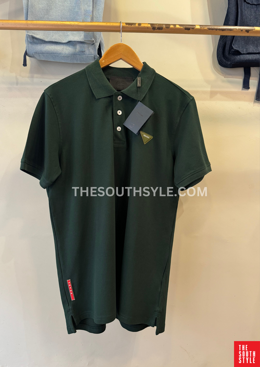 PRADA PIQUE MEN'S PLAIN TRIANGLE LOGO POLO  |  GREEN