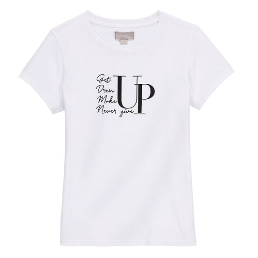 BLUE MOTION'S 'NEVER GIVE UP' WHITE TEE – CHIC & INPIRING !