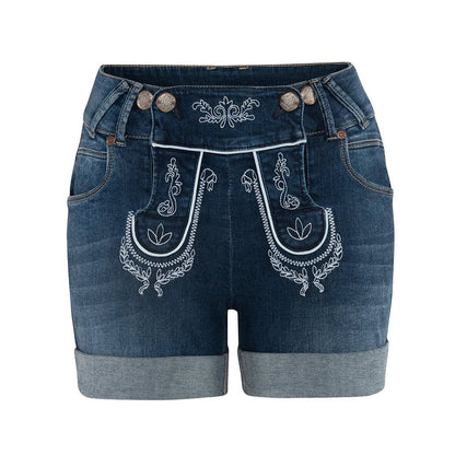 Women's Embroidered Denim Short,Dark Blue