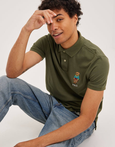 RALPH LAUREN –CUSTOM FIT POLO SHIRT WITH ICONIC BEAR EMBROIDERY | GREEN