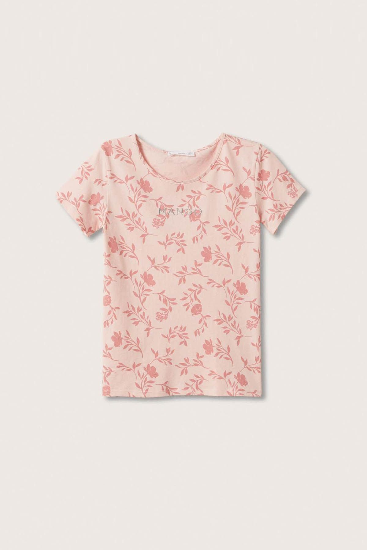 M.A.N.G.O-WOMEN EMBROIDERED LOGO T-SHIRT | PASTEL PINK