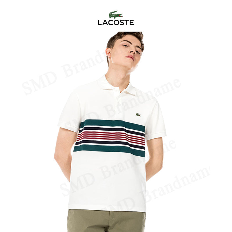 LACOSTE MEN SLIM SHORT SLEEVE EMBROIDERED LOGO SHIRT / WHITE