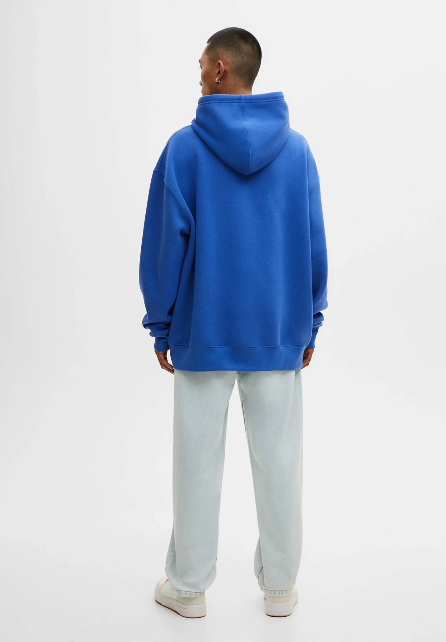 PULL & BEAR-BASIC HOODIE UNISEX | BLUE DENIM