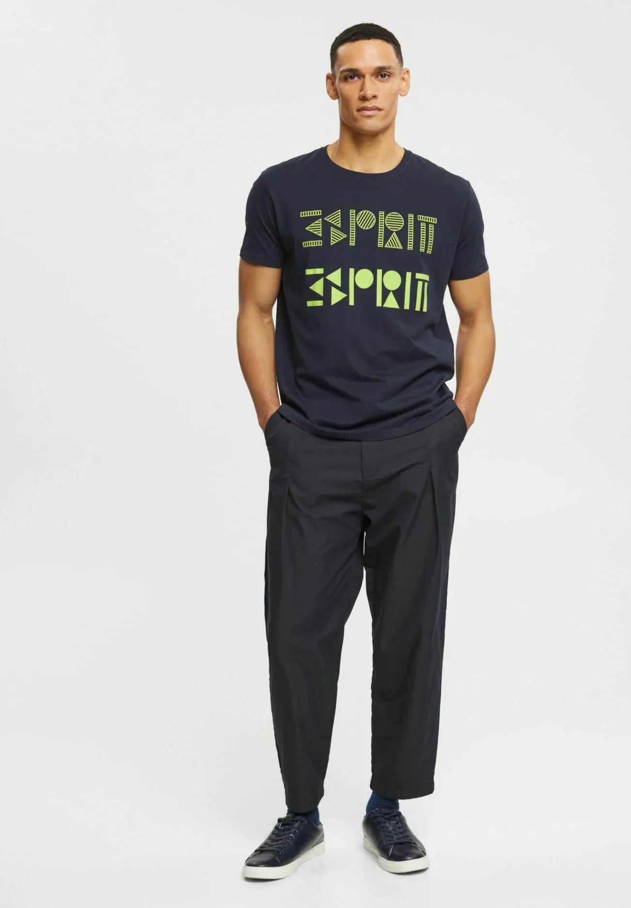 ESPRIT-MIT LOGO-PRINT T-SHIRT | NAVY BLUE