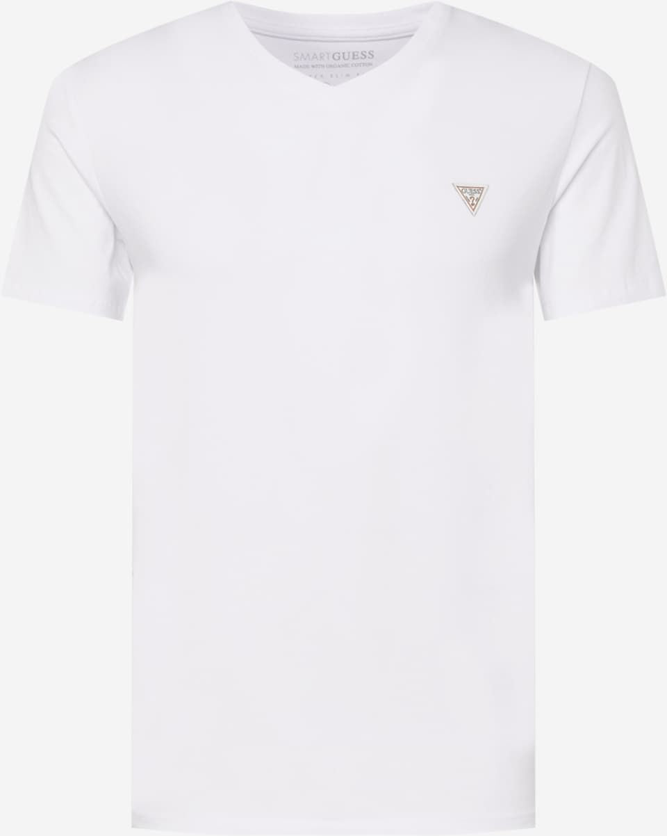 GUESS SHORT SLEEVE, V NECK T SHIRT | WHITE