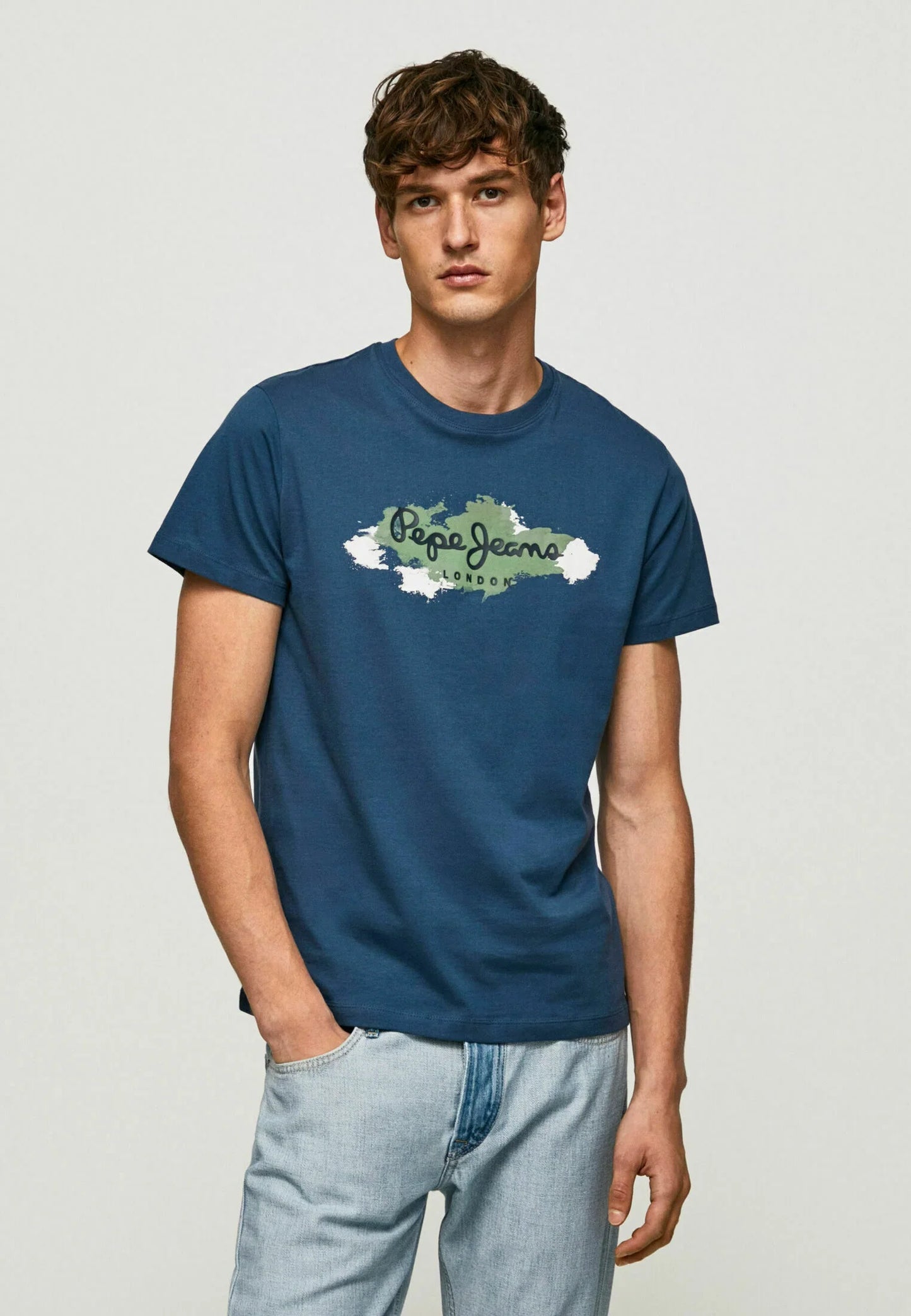 PEPE JEANS-COTTON SLI M FIT -T-SHIRT WITH PRINTED LOGO | NAVY BLUE